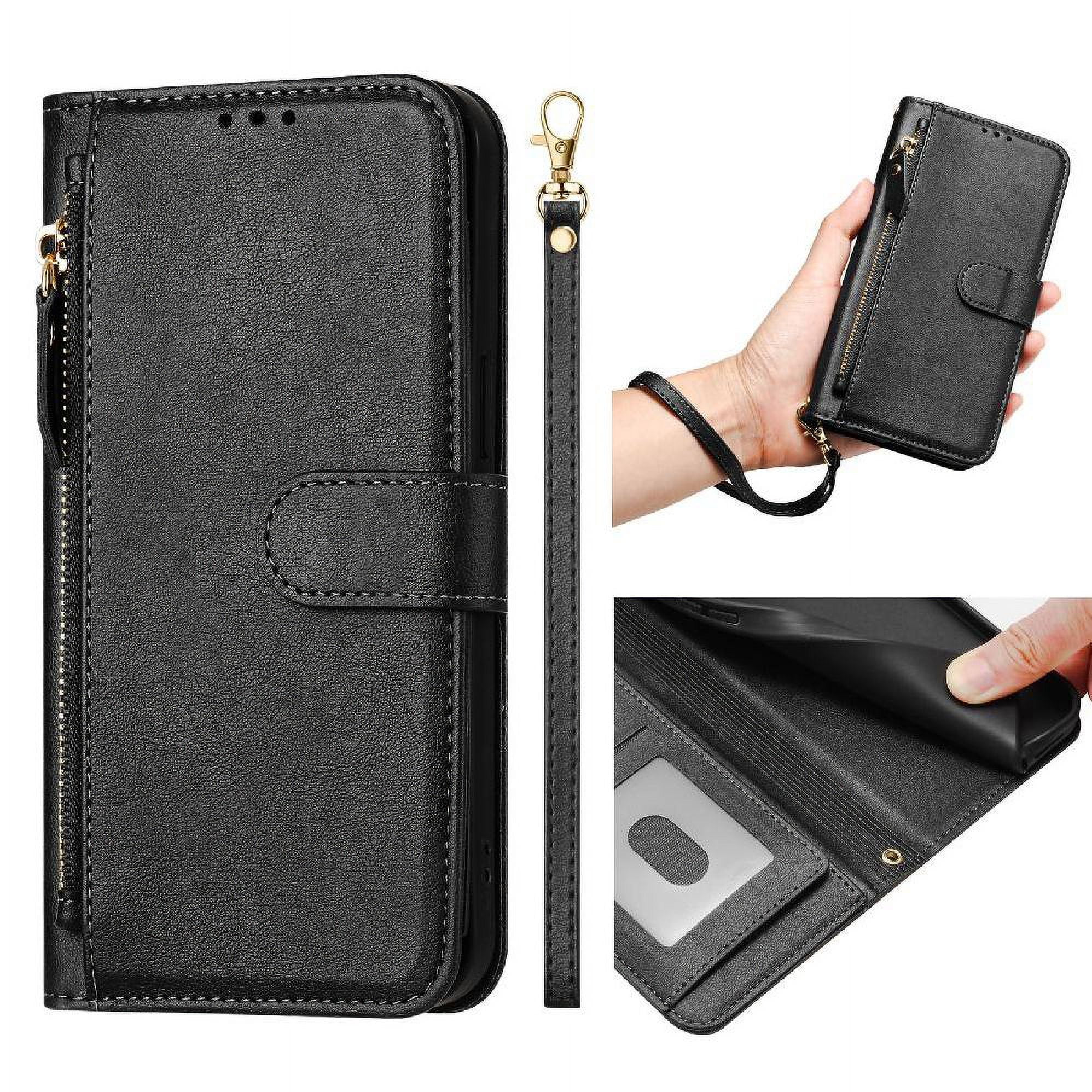 Foxdock - Funda Tipo Billetera Para Samsung Galaxy A10/m10 Con Cremallera Portatarjetas Soporte Correa De Muñeca Cuero Negro