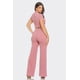 thumbnail image 3 of Conjunto De Top De Manga Corta Y Pantalón Largo Acampanado Con Cuello Redondo Detalle Torcido Y Canalé Jaspeado Color Malva (para Mujer), 3 of 5