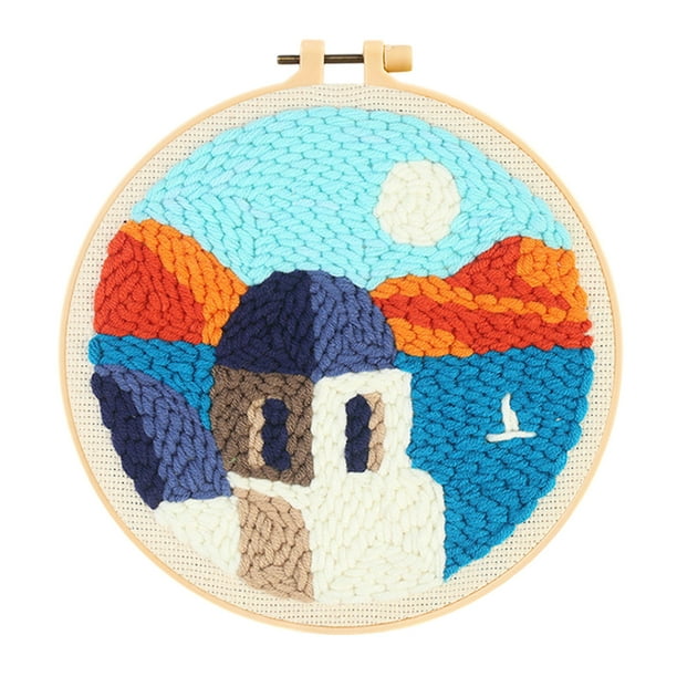 Kits de aguja de punzón para adultos principiantes, bricolaje, estilo hawaiano, juego de bordado de aro de 8 pulgadas, herramienta de aguja de punzón para manualidades artísticas, ideal para todas las