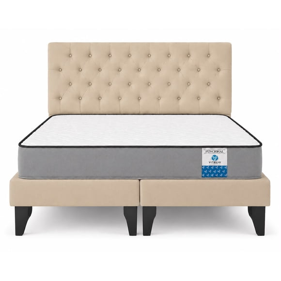 Cama King Plazas Color Beige Europea Incluye Base+respaldo+colchon