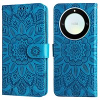Funda Tipo Cartera Foxdock Para Honor X9A , Diseño Girasol En Relieve, Cuero Pu, Cierre Magnético, Soporte Y Tarjetero