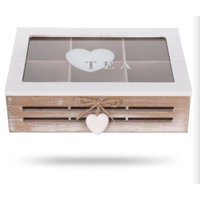 Oem - Caja De Té Mediana De Madera 6 Espacios Con Diseños Corazonn