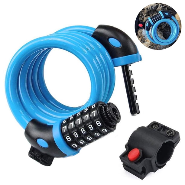 Candados para bicicletas con cable en espiral, seguro, reiniciable, con combinación y soporte de montaje