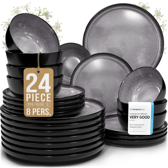 Juego de Vajilla PURE LIVING 24 piezas de Loza Gris Oscuro