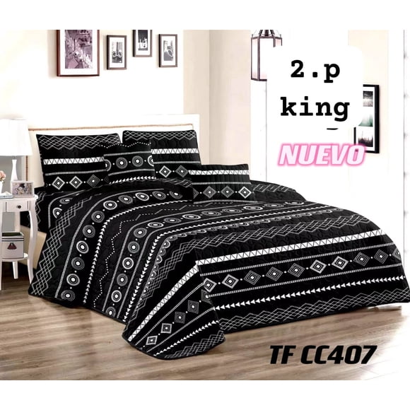 Cobertor de verano tipo quilt tamaño 2 Plazas Diseño Negro con Blanco