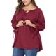 thumbnail image 5 of Agnes Orinda Blusa de Mujer Talla Grande para el Día de San Valentín con Mangas 3/4, Cuello con Lazo, Diseño Hueco, Estilo Campesino para Primavera y Otoño, Talla 2X, Color Burdeos, 5 of 8