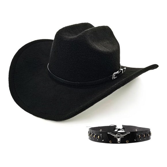 Sombrero Vaquero WOKNOW de Fieltro, Ala Ancha, Negro, Todo Estación