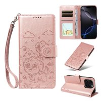 Funda Billetera Foxdock Compatible Con Iphone 16 Pro, Diseño Perrito Tierno, Ranuras Para Tarjetas Y Soporte Plegable