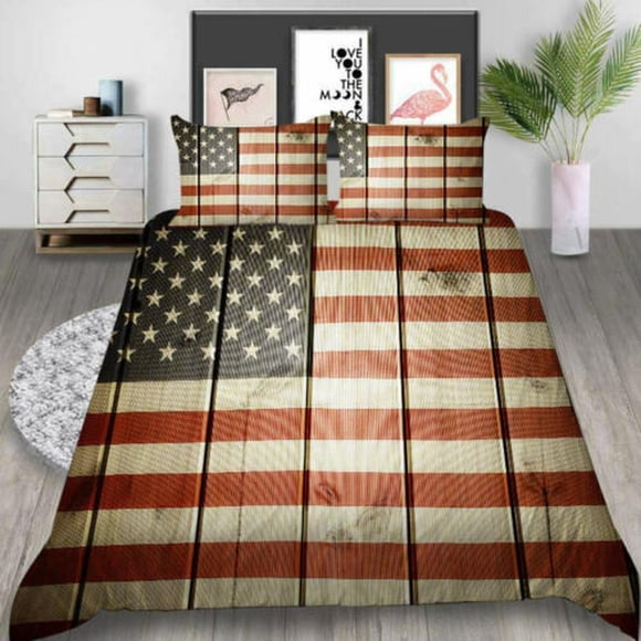Retro USA America Flag Quilt Duvet Cover Set Bedding Super Bed Linen3-Piece Bedding Set