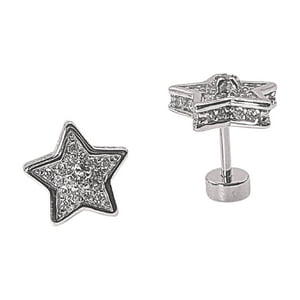 Tiana Joyas - Aro Estrella Plata Poste Con Tornillo Y Circones Transparentes