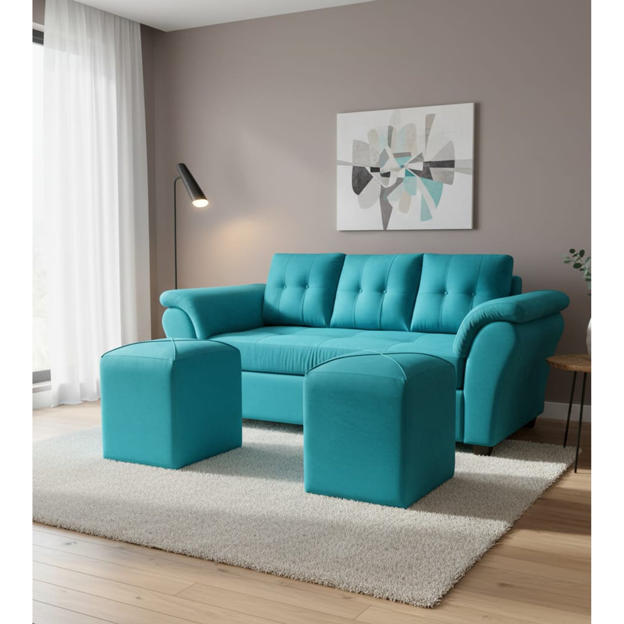 Mueblesjd - Sofá New Sira + Puff Felpa Calipso