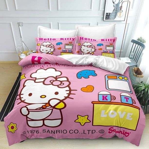 Printed Duvet Quilt Cover Hello Bedding Bed Set Kitty Soft Comforter Microfiber with Zipper Closure Great Match with Any Home Decor