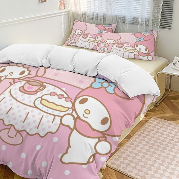 Sanrio Quilt Set Thicken Soft 3 Pieces Bedding Set All Season Duvet Cove with 2 Pillowcases for Adult Women Girls Teens Home Room Decor
