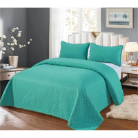 Genérico - Cubrecama Quilt Pompones 2 Plazas Color Turquesa
