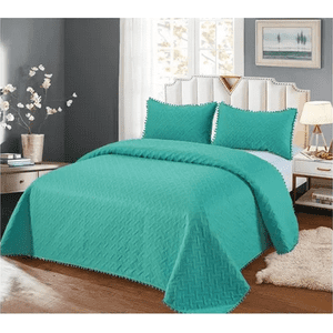 Genérico - Cubrecama Quilt Pompones 2 Plazas Color Turquesa