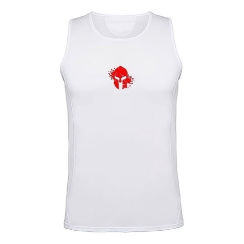 Persodesign - Polera Dryfit Espartano Blood Musculosa Tank Gimnasio Talla L Blanco Hombre