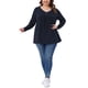 thumbnail image 2 of Agnes Orinda Blusa Casual Suelta para Mujer de Talla Grande con Cuello en V, Manga Larga y Botones Decorativos 2X Azul Oscuro, 2 of 6