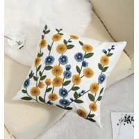 Homestore - Cojín Bordado 45X45 Cm Flores Pequeñas Azul-Mostaza