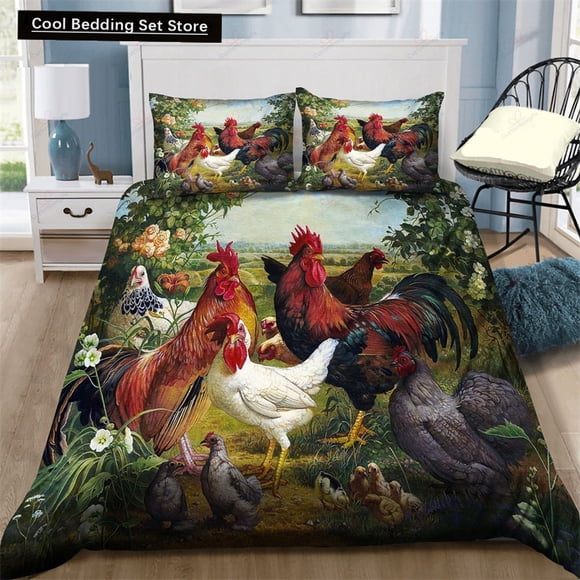 x1877 Bed SheetsFarm Chicken Duvet Cover Rooster Goose Duck Bedding Set for Kids Teen Adult Farmhouse Animals /Soft Quilt Cover 3-Piece Bedding Set (1 Duvet Cover + 2 Pillow Shams) nj1877