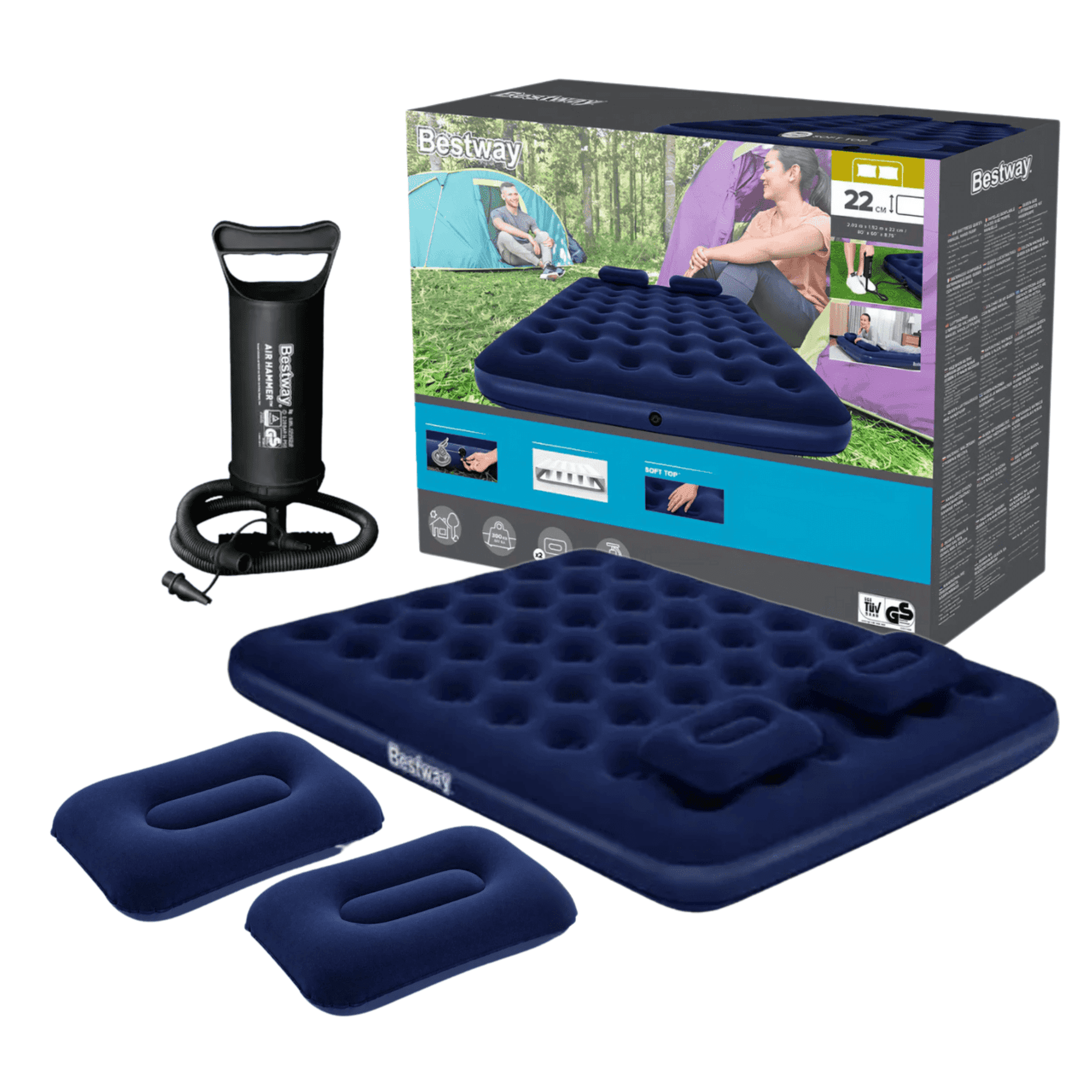 Colchon Inflable 2 Plazas Bestway + 2 Almohadas + Inflador