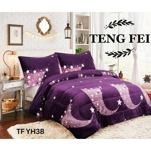 Aladdins Shop - Cobertor De Invierno De Plush Y Chiporro 2 Plazas Diseño Morado Estrellas