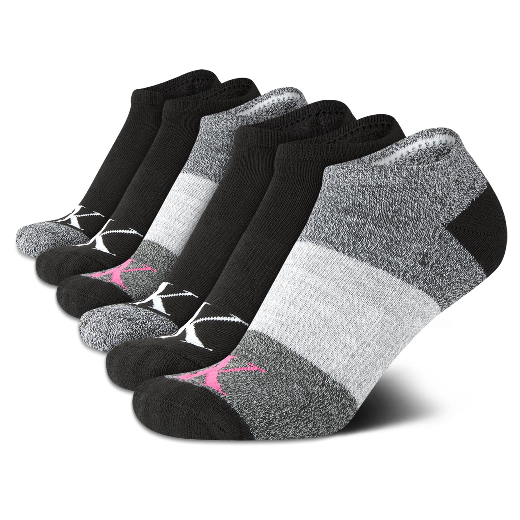 Calcetines No Show Calvin Klein Para Mujer, Paquete De 6, Logotipo Gris/negro