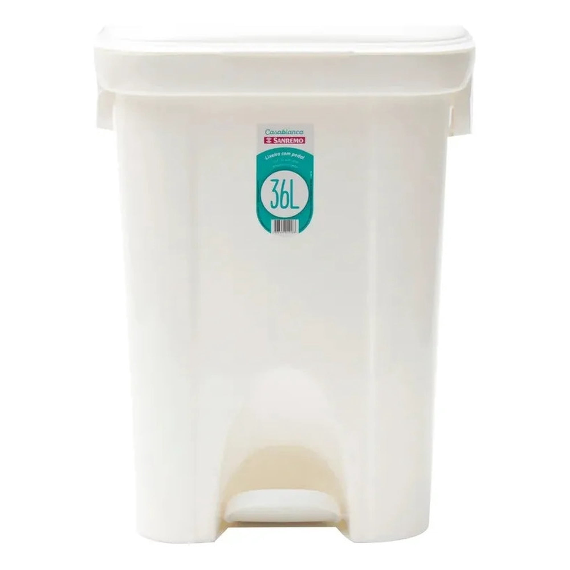 Basurero 36 Lts Rectangular San Remo Con Tapa Y Pedal - Blanco
