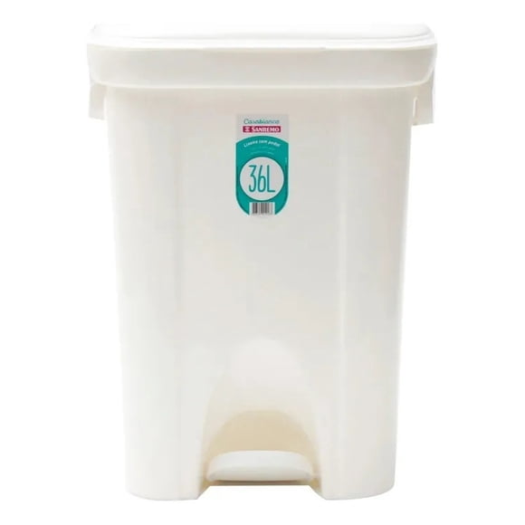 Basurero 36 lts Rectangular San Remo con Tapa y Pedal - Blanco