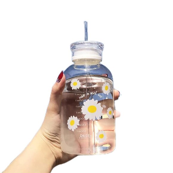 Botella de agua JZSMY Milk Juice 480 ml con báscula, 2 tapas, transparente