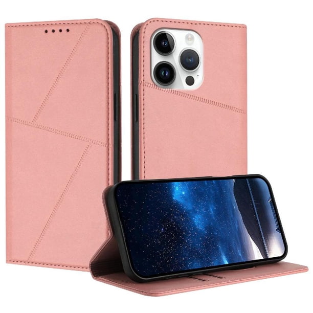 Funda Cartera Magnética para iPhone 15 Pro Protección Antichoque con Ranuras Rosa