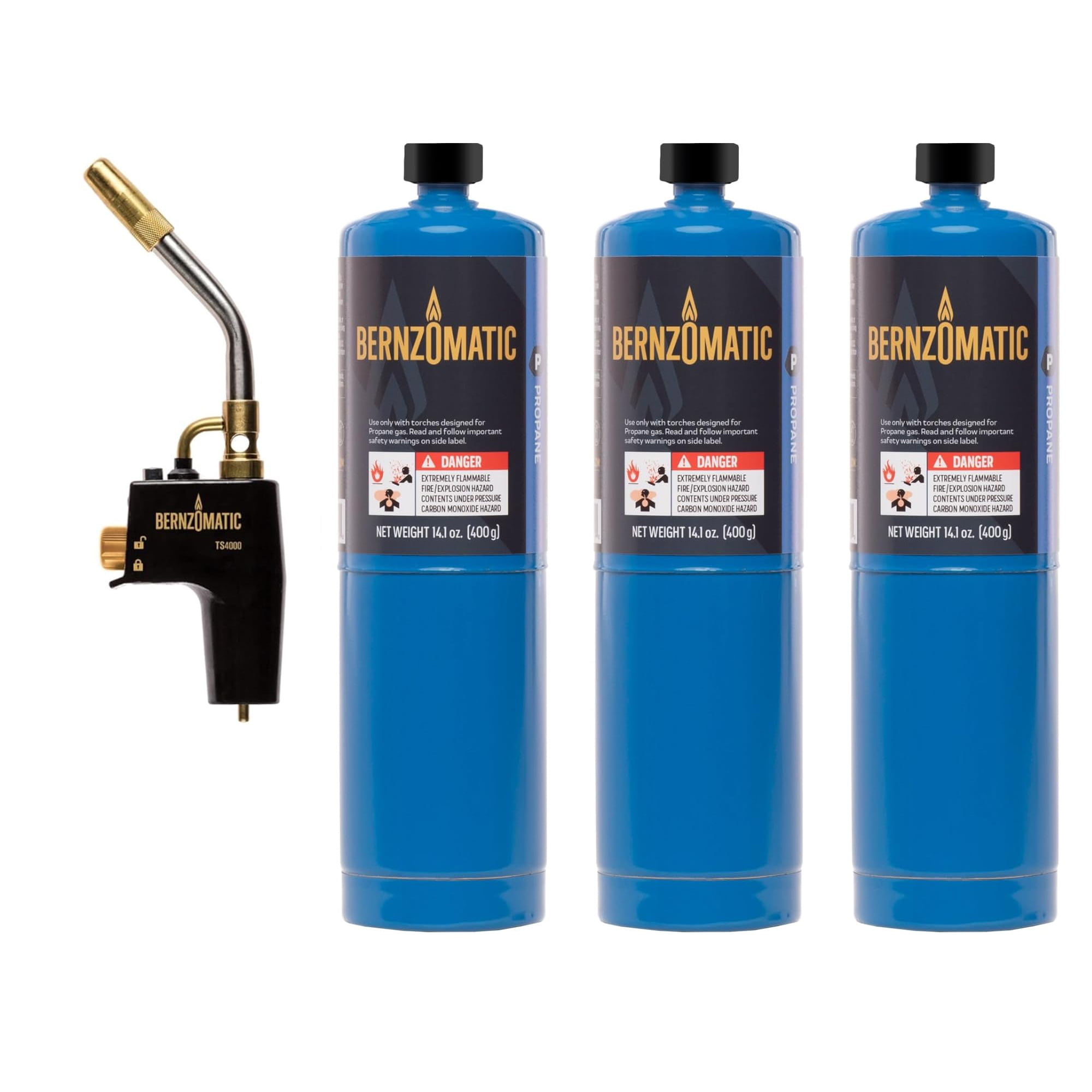 Torch Bernzomatic Ts4000 Con Gatillo De Arranque Con 3 Bombonas De Gas Propano