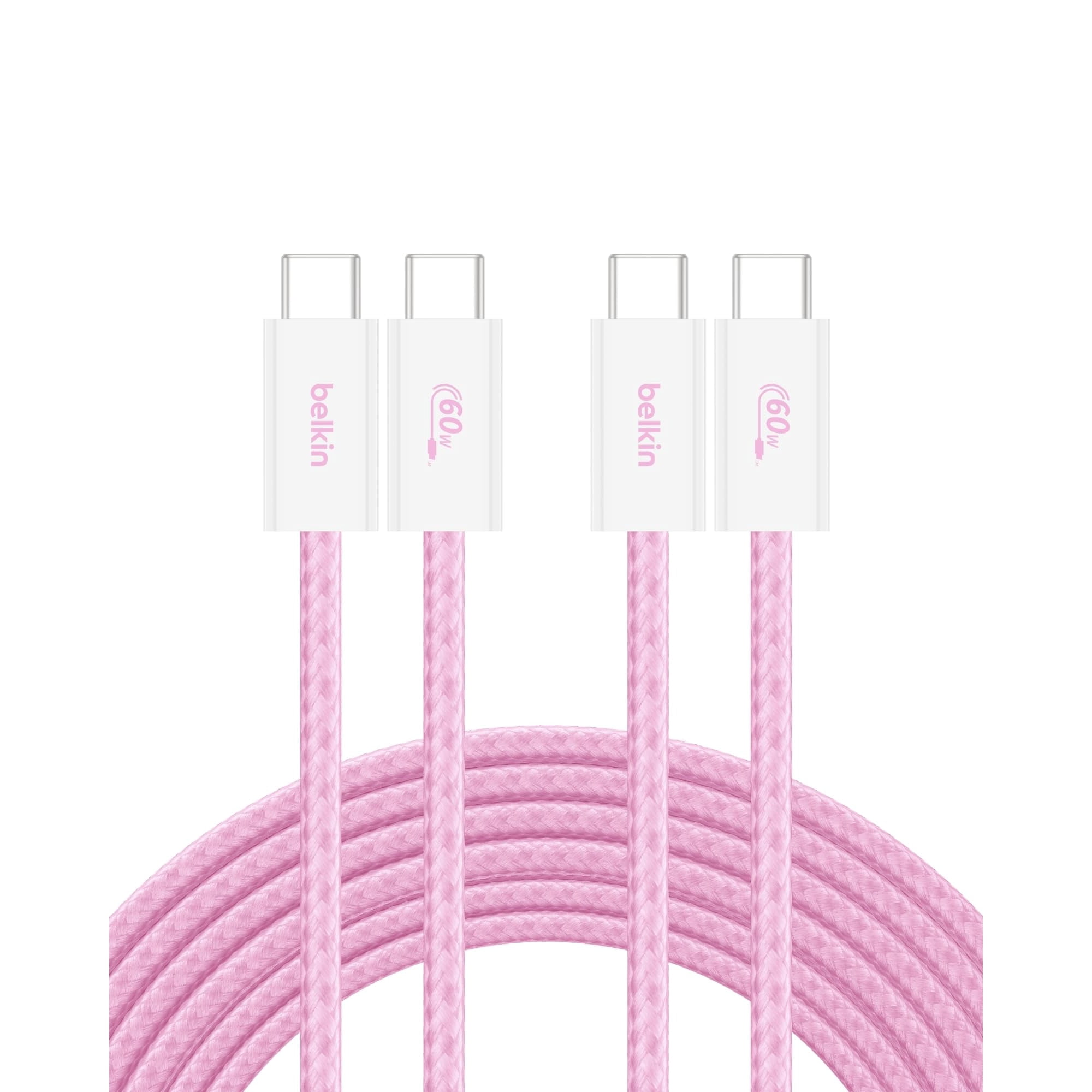 Belkin - Cable Usb C A Usb C Para Iphone 16, Paquete De 2 Unidades, 3 M, 60 W, Rosa