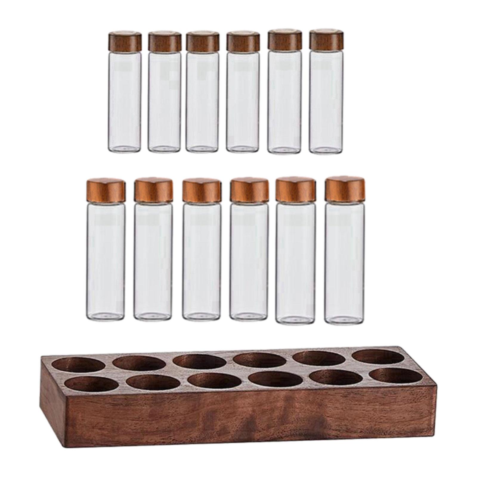 Magideal - Tubos De Almacenamiento De Granos De Café, 12 Uds., Tubo De Bodega De Café Con Soporte De Madera De Nogal, Contenedores De Café Para Té, Azúcar, Venta