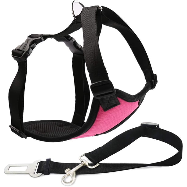 Arnés de seguridad para perros con cinturón de seguridad para la mayoría de los coches, chaleco de viaje con correa para el cinturón de seguridad del coche, ajustable, ligero y cómodo, color negro par