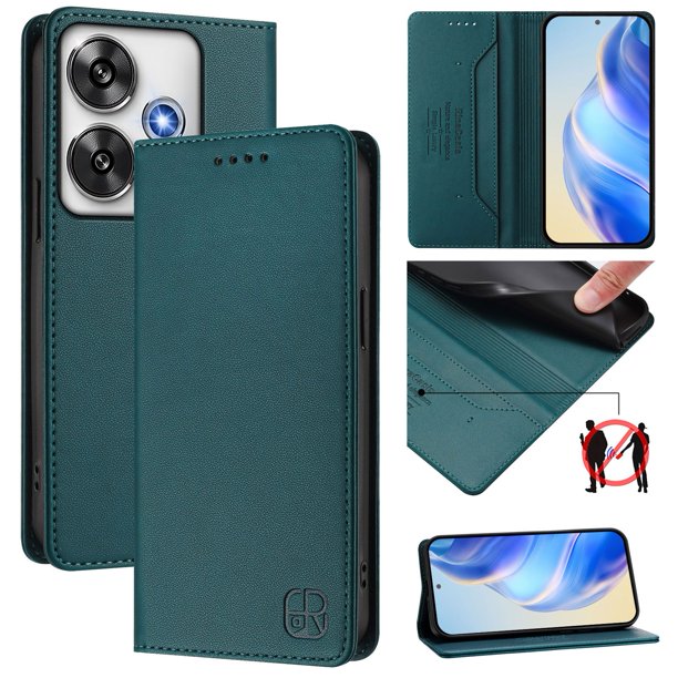 Funda Billetera con Soporte para Xiaomi Poco F6 Bloqueo RFID Plegable Verde oscuro