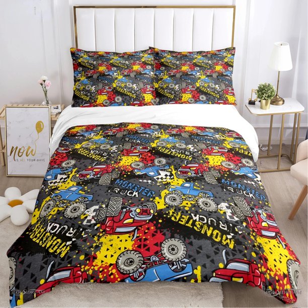 Monster Truck Duvet Cover Catroon Monster Jam Bedding sets Soft Quilt Cover and Pillowcases for Teens Single Double Queen KingBed Sheets
