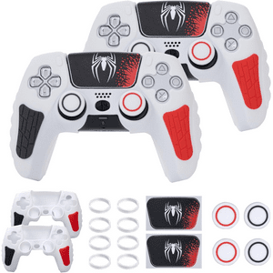 Genérico - Funda Para Mando De Ps5, Funda De Silicona Antideslizante Compatible Con El Mando De Ps5, Con Tapones Para El Pulgar, Protectores Para El Joystick Y Pegatina Envolvente (2 Packs)-Blanco