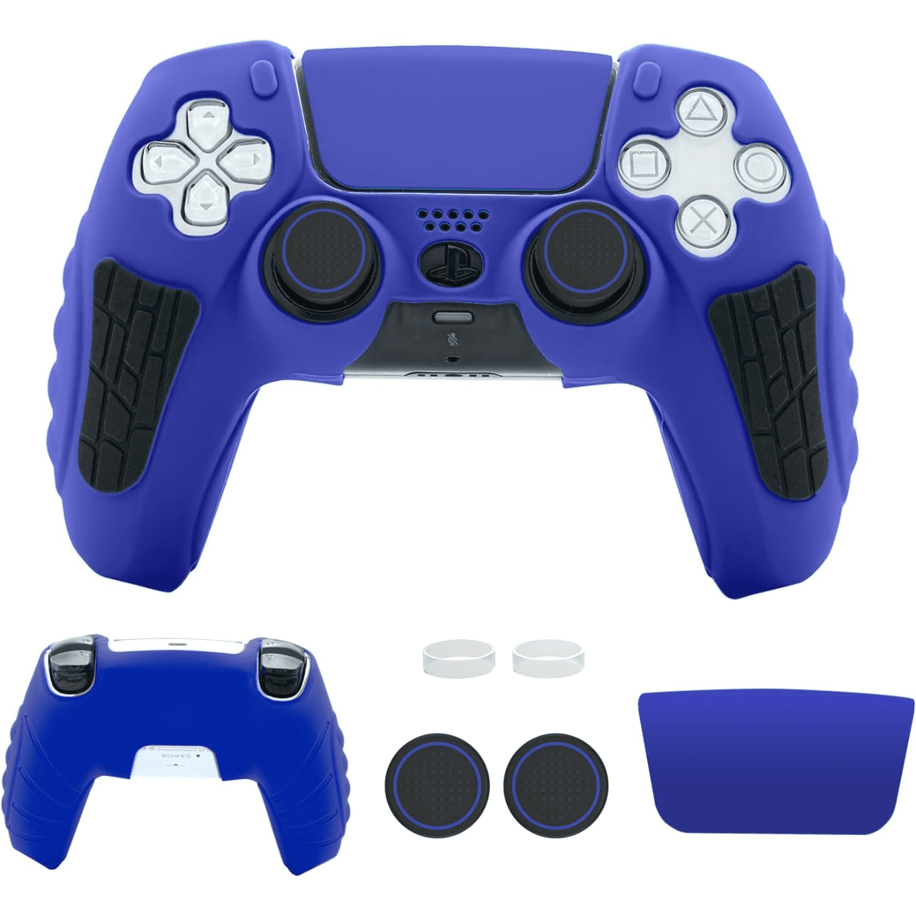 Genérico - Funda Para Controlador De Playstation 5, Funda De Silicona Antideslizante Para El Mando De Ps5 Con Tapones Para El Pulgar, Protectores Para El Joystick Y Adhesivo Envolvente Para La Funda-azul