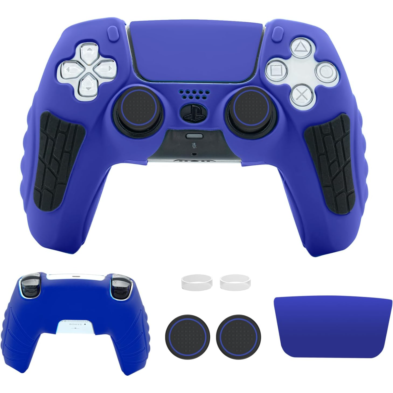 Genérico - Funda Para Controlador De Playstation 5, Funda De Silicona Antideslizante Para El Mando De Ps5 Con Tapones Para El Pulgar, Protectores Para El Joystick Y Adhesivo Envolvente Para La Funda-Azul
