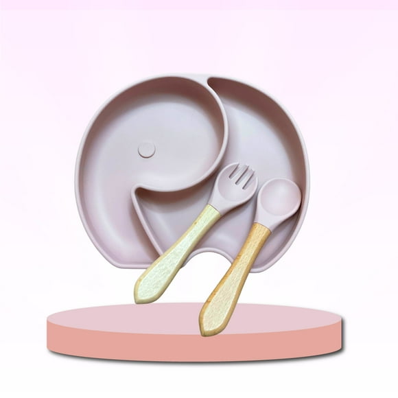Set Alimentación Elefante Silicona Rosa Pastel