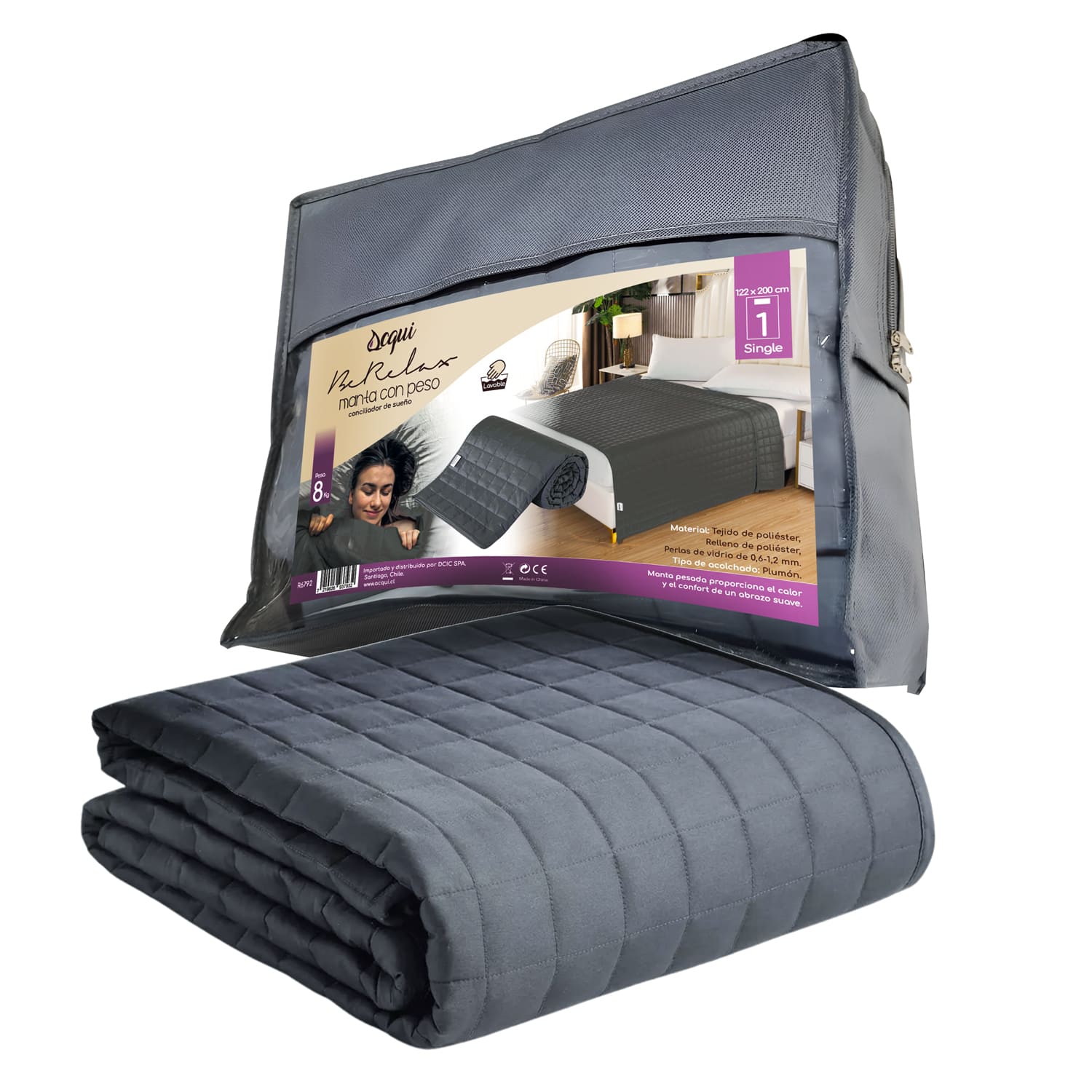 Manta De Gravedad Pesada 1.5 Plaza 8Kg Trastorno Sueño Acqui