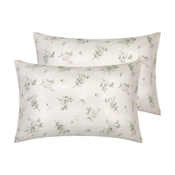 REGALWOVEN Juego de 2 fundas de almohada para cabello y piel, fundas de almohada florales de algodón suave con cierre de sobre beige Queen