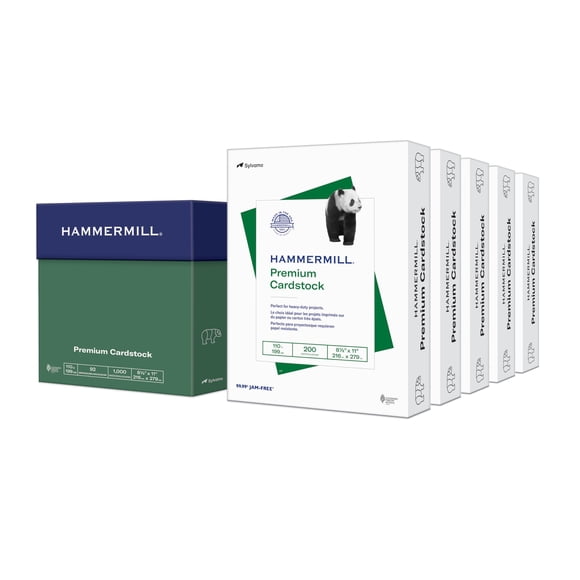 Cartulina Hammermill, 110 libras, 8,5 x 11, color blanco, 5 resmas (1000 hojas)