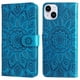 thumbnail image 2 of Funda tipo cartera FOXDOCK para iPhone 15 Plus , diseño girasol en relieve, cuero PU, cierre magnético, soporte y tarjetero, 2 of 5