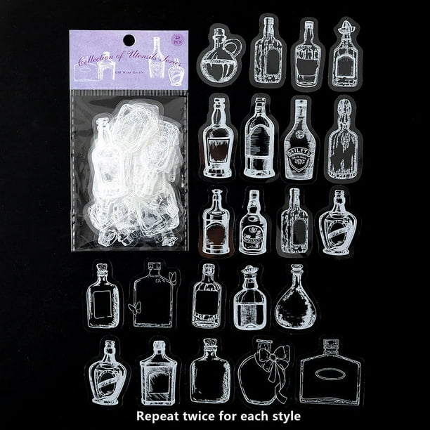 40pcs/pack Retro Glass Bottle Decorative Stickers for DIY Scrapbooking and Journaling
