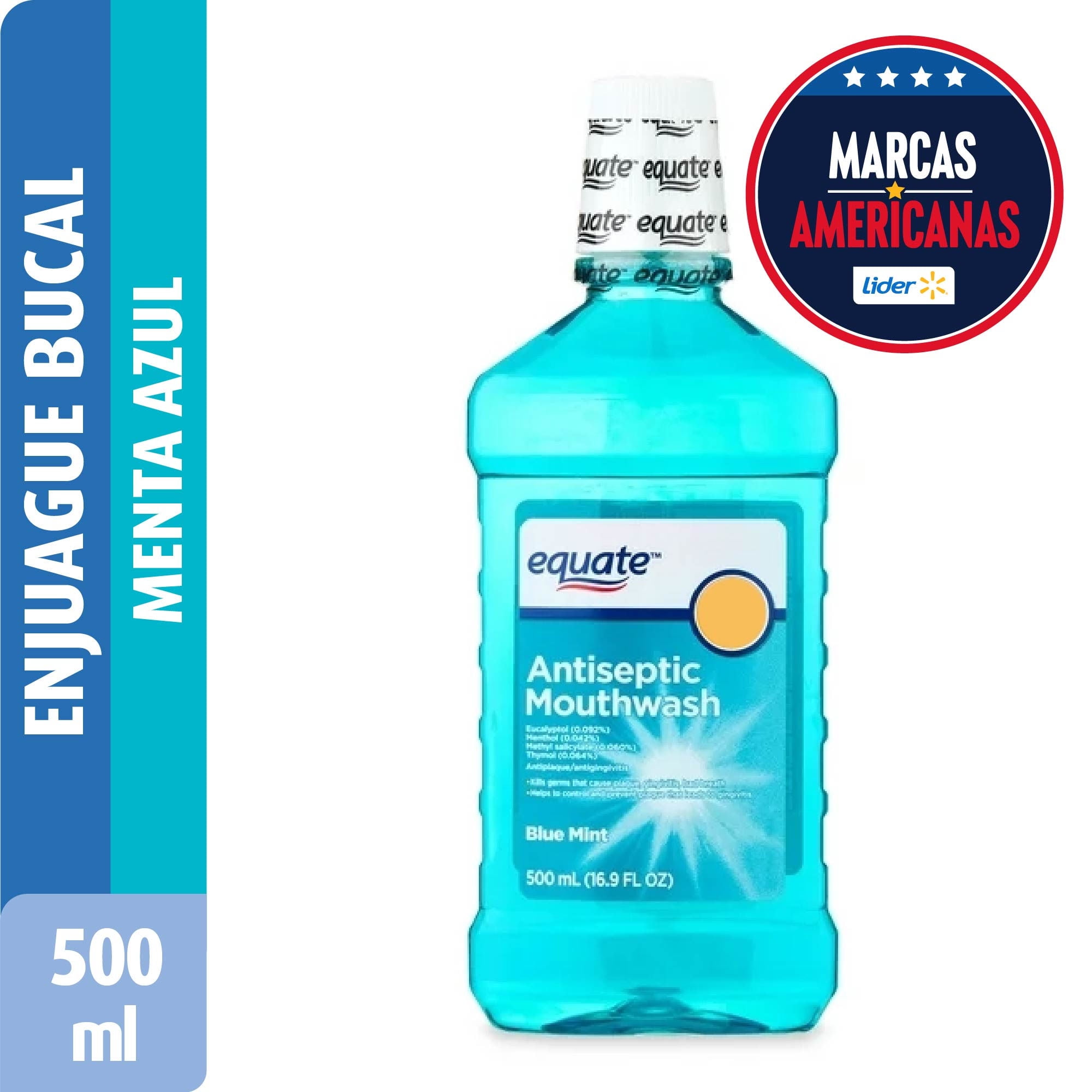 Enjuague Bucal Mouthrinse Blue Mint Botella 500 ml Equate