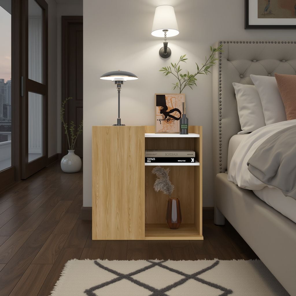 Tuhome - Velador 1 Puerta Cairo Fresno Europeo Y Blanco 65x65x40 Cm