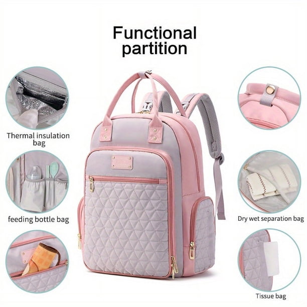 1pc Fashion Large Capacity Backpack, Multifunctional Handheld Waterproof Bag, Thermal Insulation Bag Feeding Bottle Holder, Fashion Mommy Father Bag, Dry And Wet Separate Storage Bag
