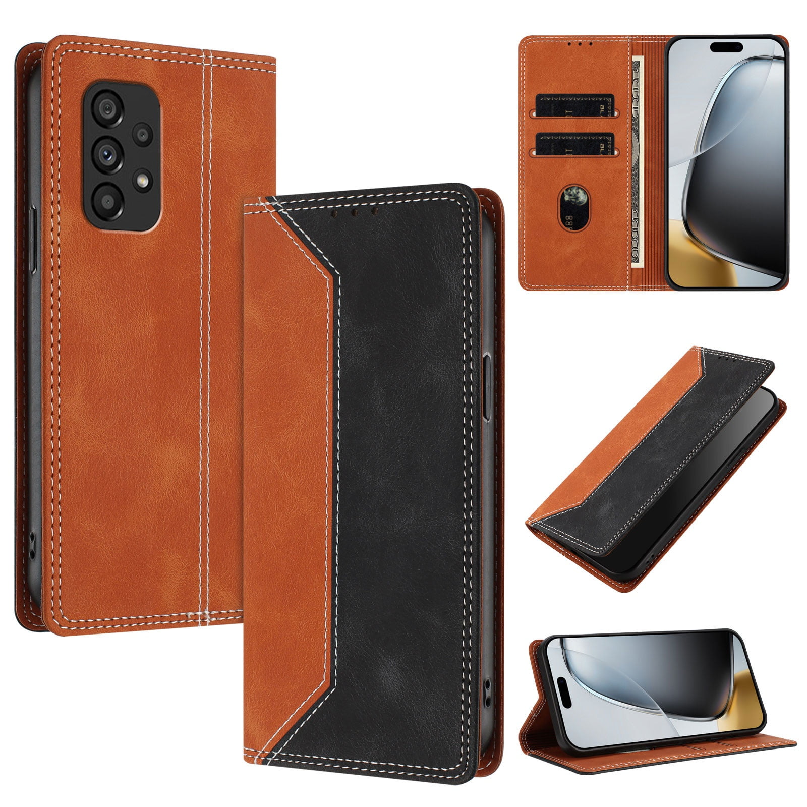 Funda Foxdock Para Samsung Galaxy A53 5g De Cuero Premium Bicolor Con Ranuras Rfid, Carcasa Tipo Billetera Antigolpes Y Soporte Plegable