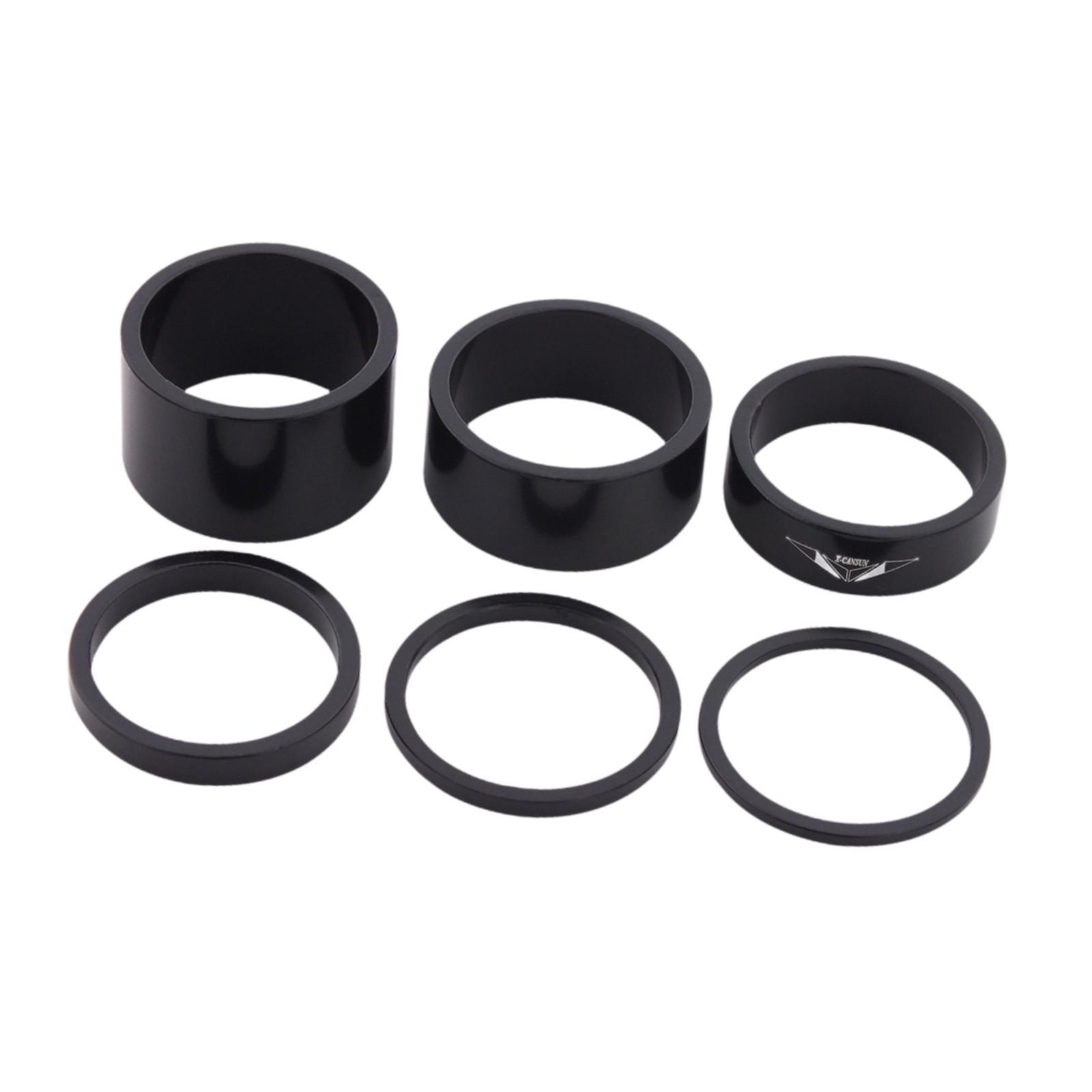 Magideal - 6 Piezas De Espaciador De Dirección De Bicicleta De Carretera, Espaciador De Vástago De Dirección De Bicicleta, Piezas De Reparación De Aleación De Al Negro